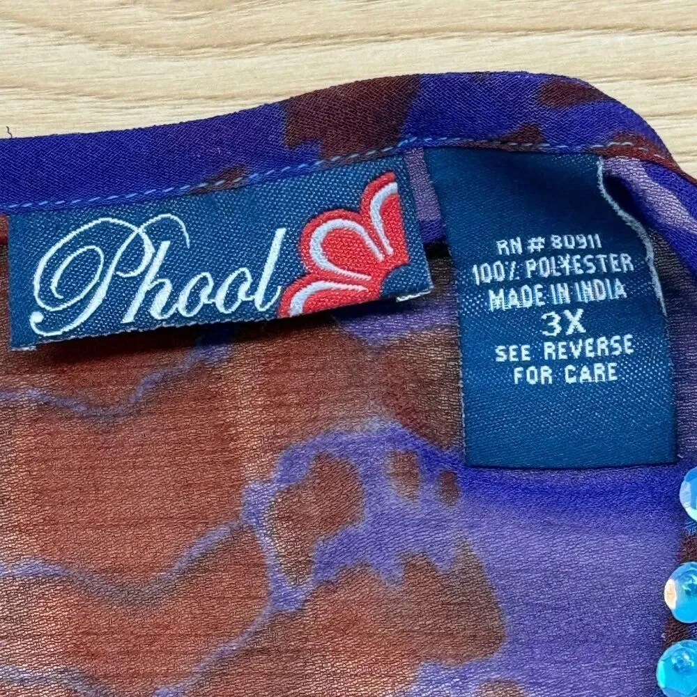 Vtg Y2k Beaded Babydoll Fairy Top Women 3X Blue Ethereal Sheer Gypsy Boho Hippie - Picture 12 of 15